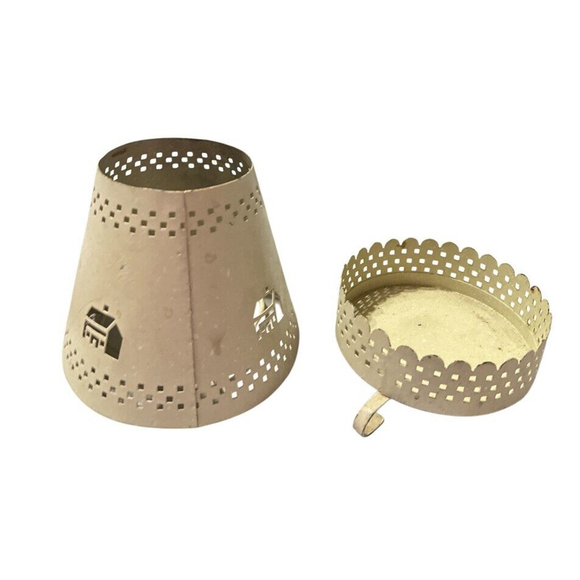 CANDLE SHADE With Tray Stand Farmhouse Punched Tin Jar Topper Cream Country - Picture 1 of 4